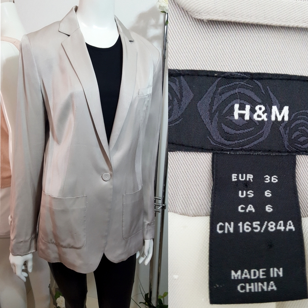 H&M🔖Siky Boyfriend Blazer🔱Casual One Button♡Notch Lapels♡Patch Pocket - Picture 9 of 12